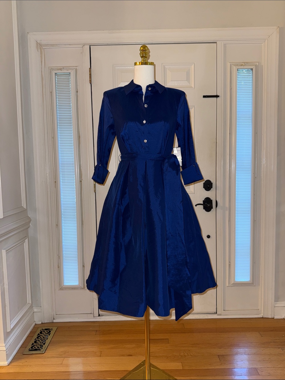 Jessica Howard Satin Navy Blue Long Sleeve Shirt Dress